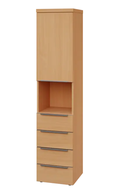 SIN 5 - 44ZND kancelářská skříň, 4-zásuvková/nika, 1-dveřová, levá, 1820x400x400, buk royal